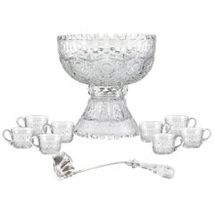 Alhambra Brilliant Period Cut-Glass Punch Bowl Set by Meriden