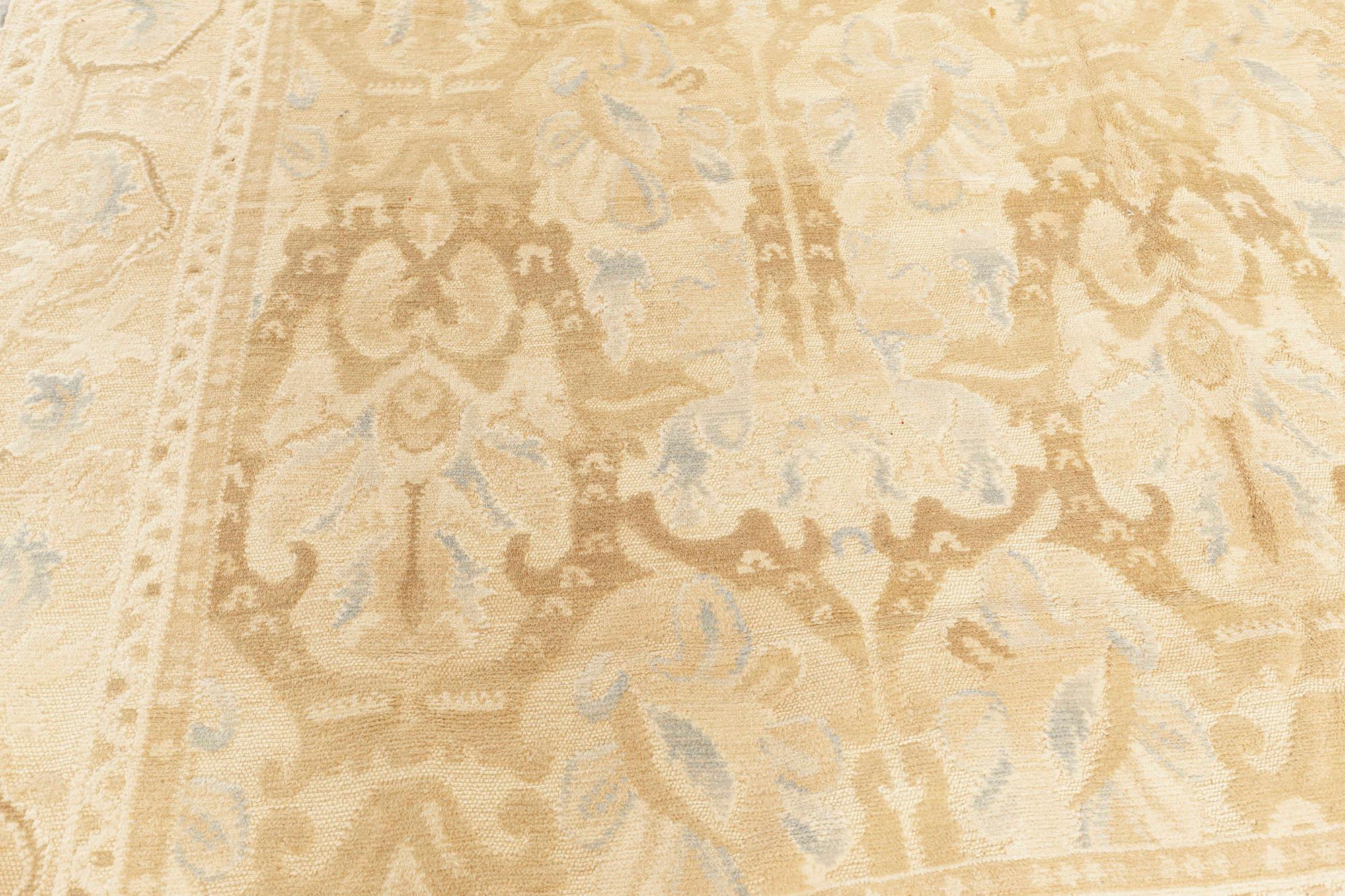 Indian Alhambra Design Beige and Blue Handmade Wool Rug by Doris Leslie Blau For Sale