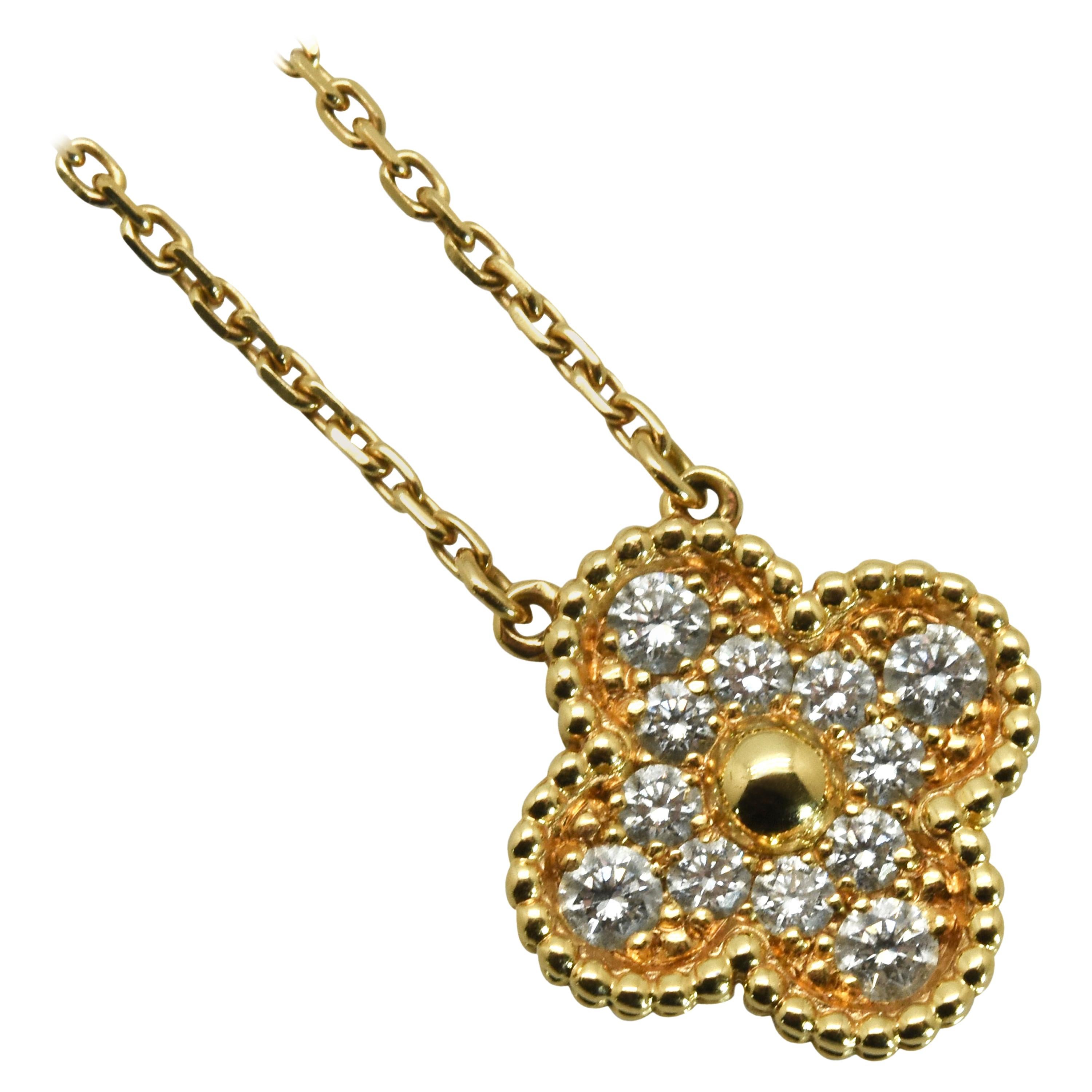 Alhambra Diamond Pendant Necklace For Sale