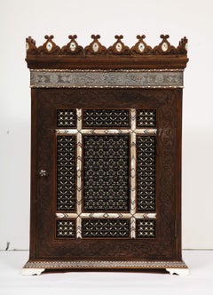 "Alhambra Islamic" Silver, Mother of Pearl, and Bone Inlaid Wall Hanging Cabinet