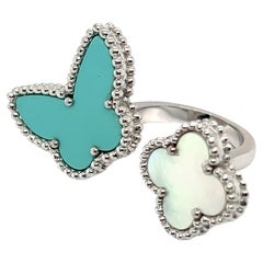 Alhambra Ring Mother of Pearl & Turquoise in White Gold by Van Cleef & Arpels
