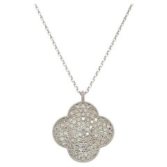 Alhambra Sparkling Pave Diamond Clover Vintage Platinum Pendant Necklace