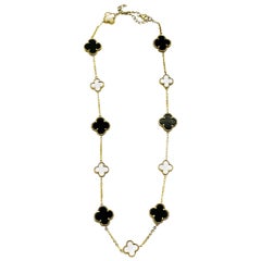 Alhambra Style Schwarz & Weißes Collier 18K Gold auf Sterling Silber