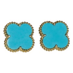Alhambra Turquoise 18 Karat Gold Sterling Silver French Earrings