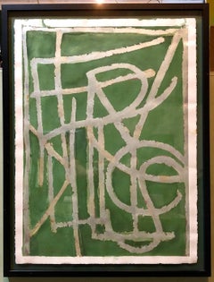 Turkish LA Artist Modernist Abstract Portrait in Silver Leaf on Paper Painting