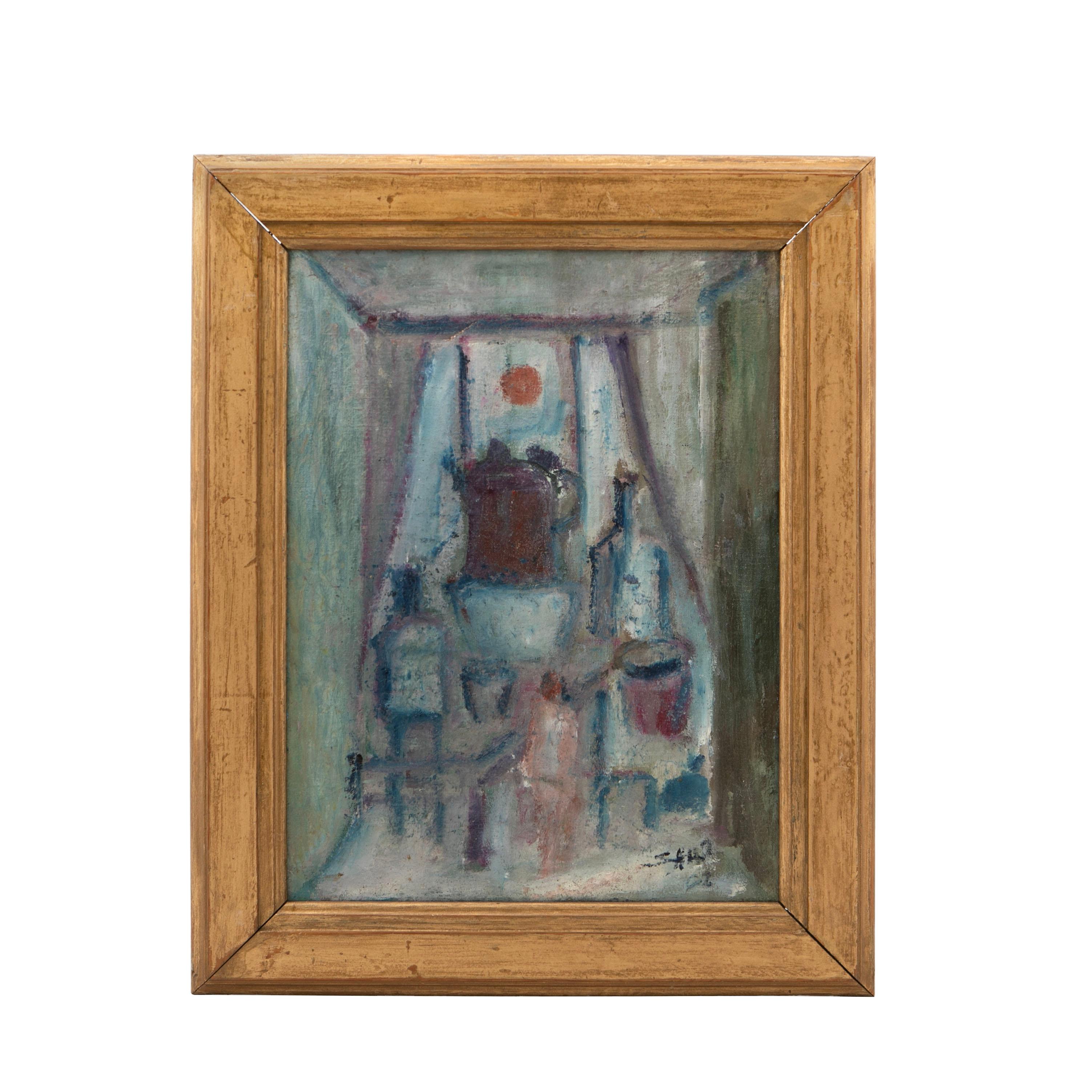Painted Ali Afshar Still Life Painting Interior - Oil on Canvas, Signed For Sale
