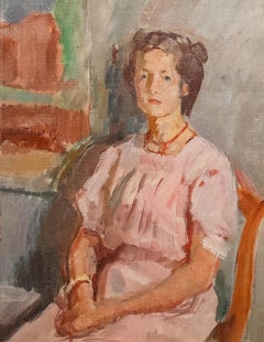 Bertrand Py (1895-1973) - Huile encadrée du milieu du 20e siècle, Lady in Pink
