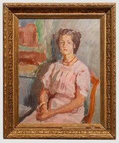 Bertrand Py (1895-1973) - Huile encadrée du milieu du 20e siècle, Lady in Pink