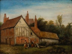 Circle of John Anthony Puller (1799-1886) - Oil, Figures by a Suffolk Farmhouse