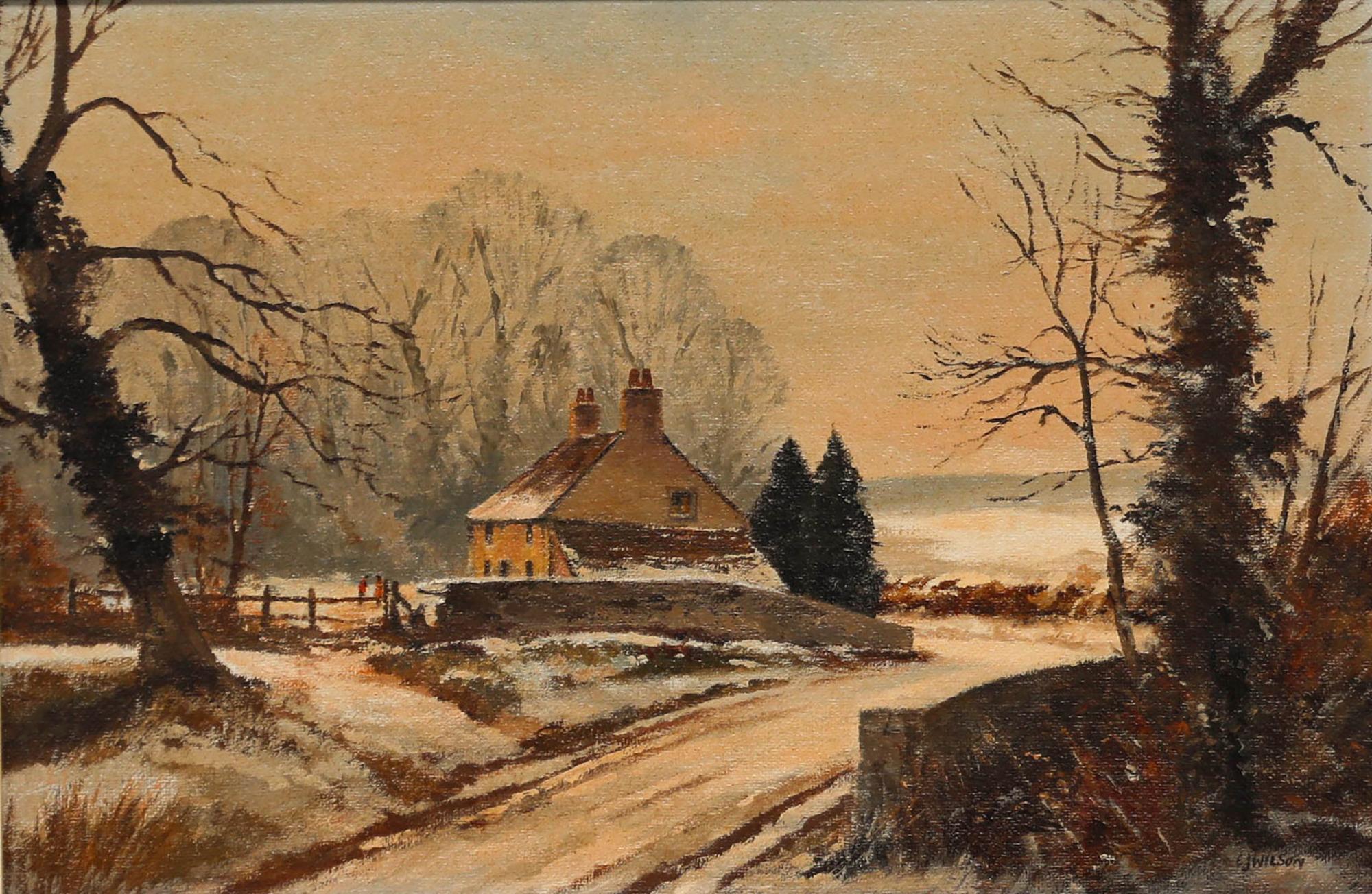 E. J. Wilson  - Olio del XX secolo, Casetta nella neve - Painting di  Ali Alışır