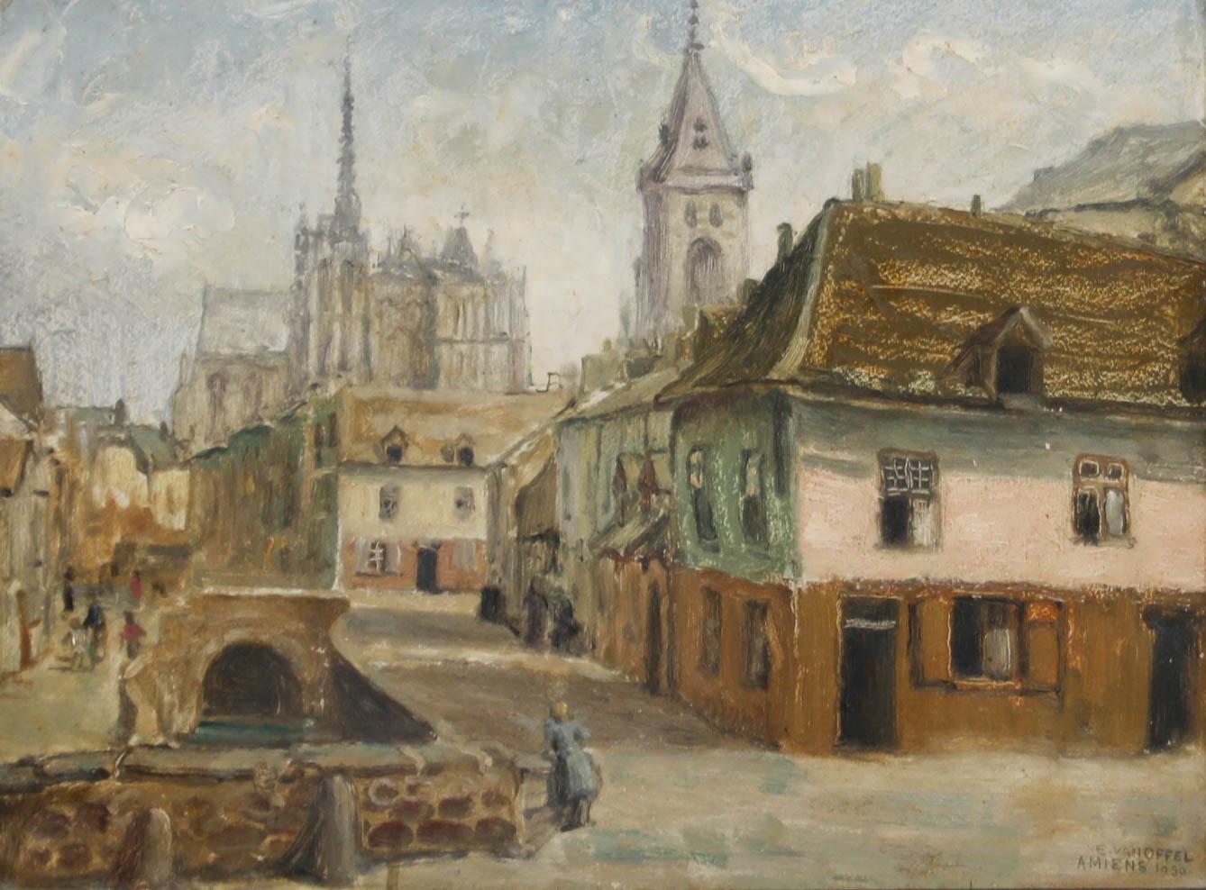 Edmond van Offel (1871-1959) - Óleo enmarcado de mediados del siglo XX, Ciudad de Amiens - Painting de  Ali Alışır