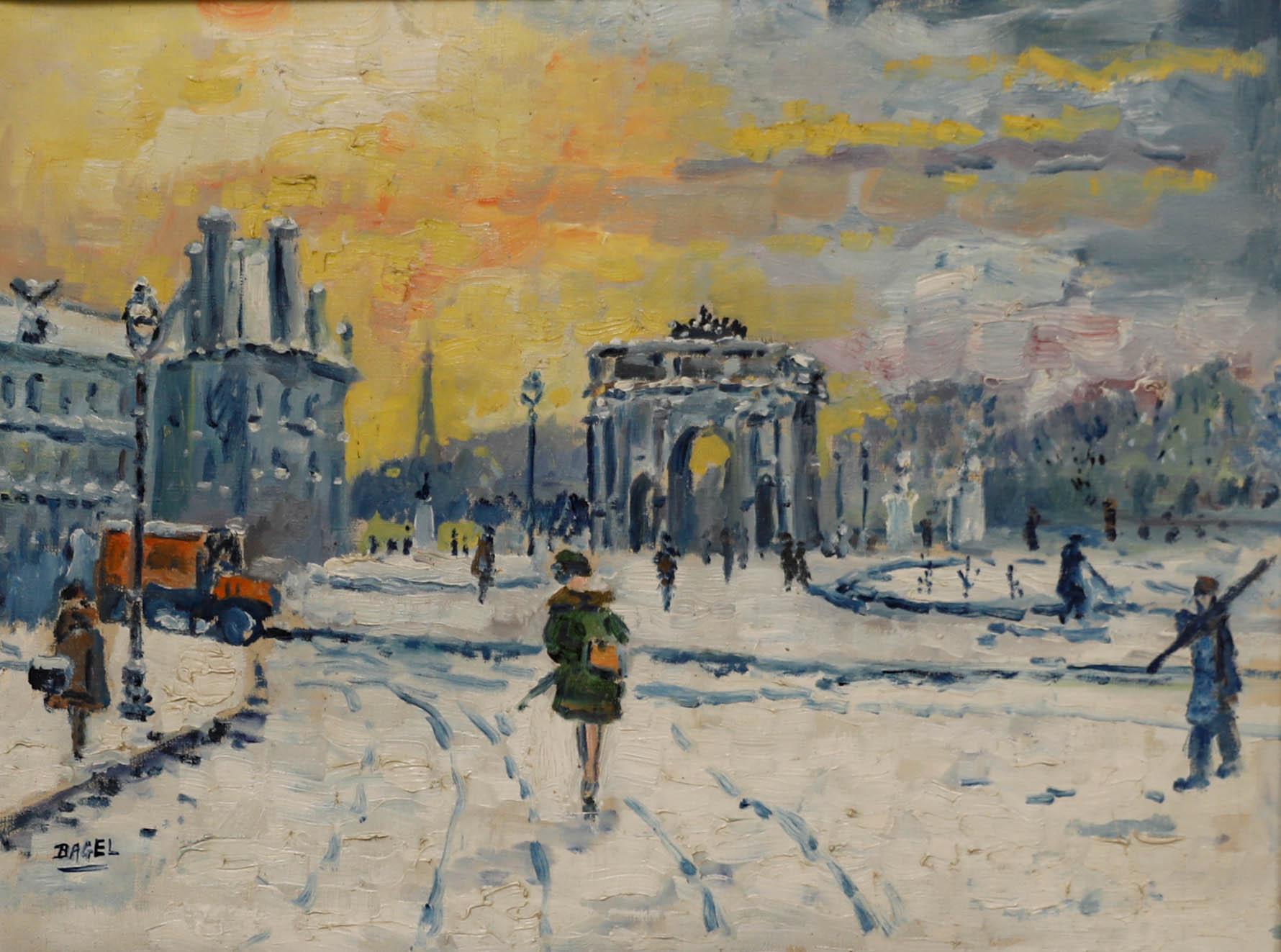 Moses Bagel Bahelfer (1908-1995) - Óleo, Nieve en el Arco del Triunfo - Painting de  Ali Alışır