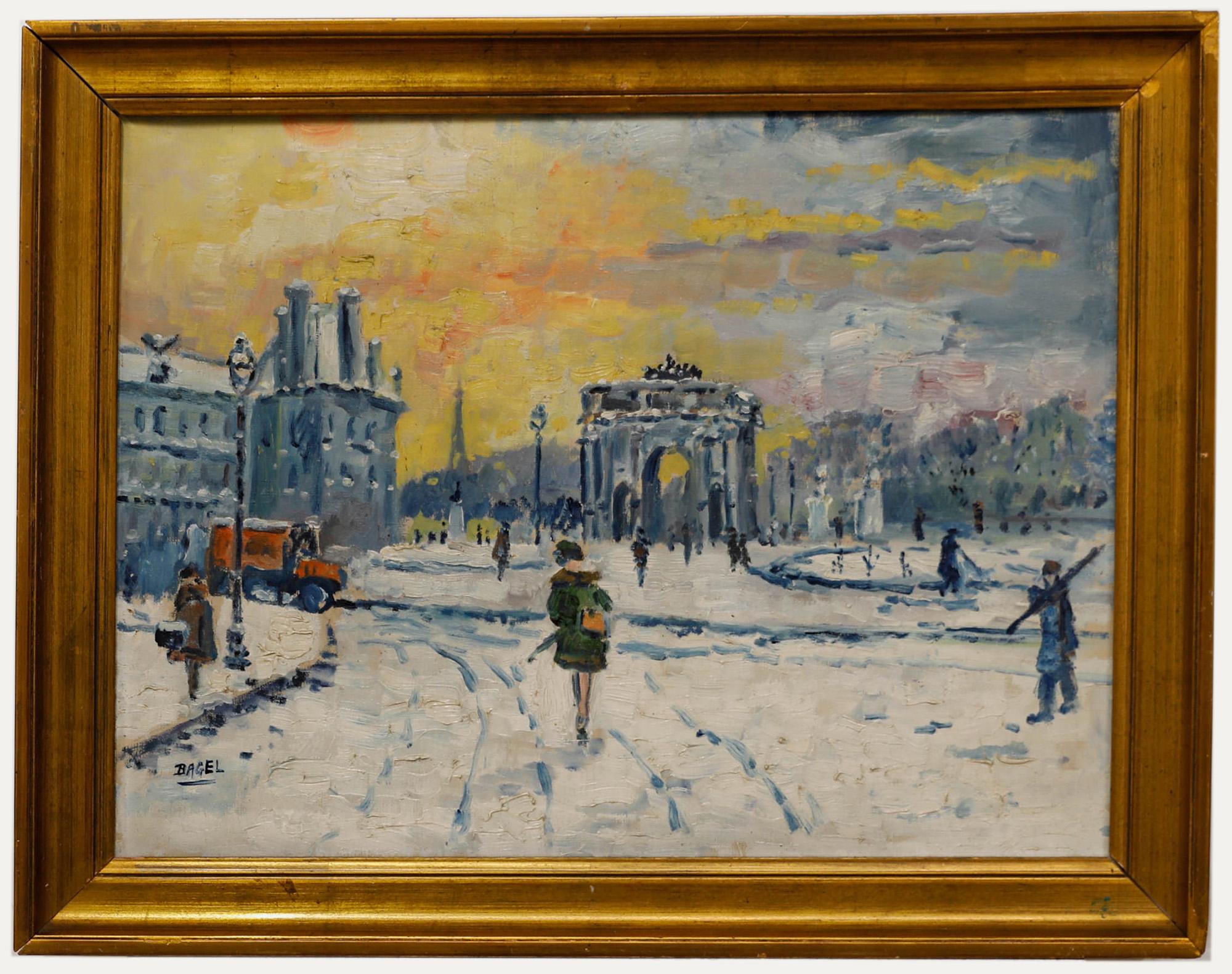 Landscape Painting de  Ali Alışır - Moses Bagel Bahelfer (1908-1995) - Óleo, Nieve en el Arco del Triunfo