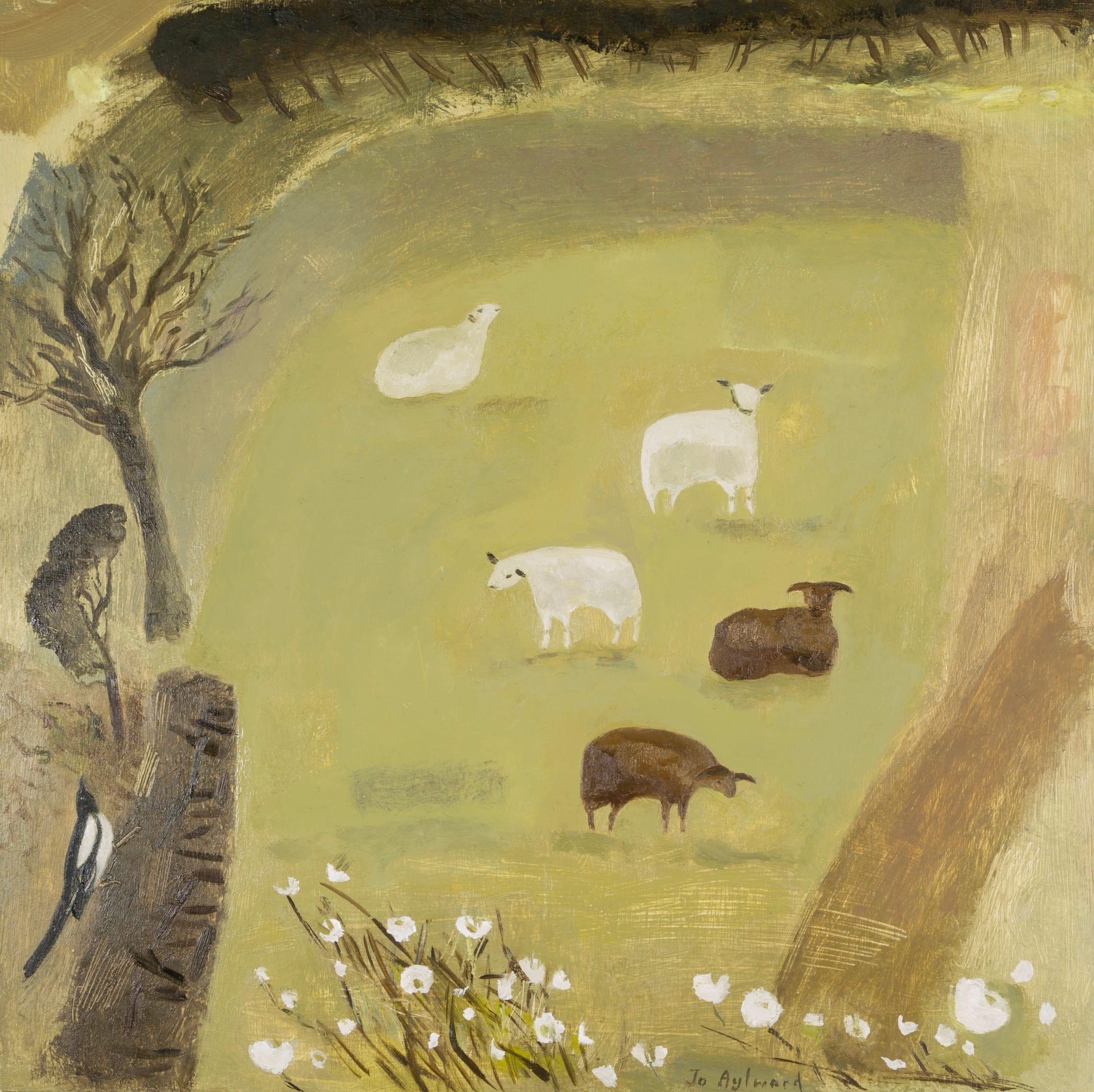 Landscape Painting de  Ali Alışır - Oveja y primera flor de primavera, óleo sobre tabla de Jo Aylward, 2024