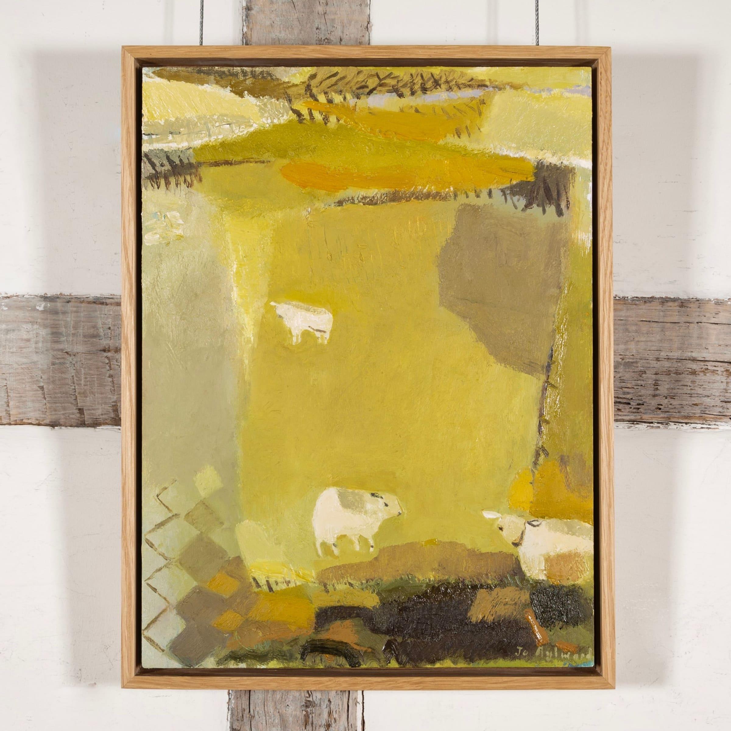 Sheep in a Patchwork of Fields, oil on board by Jo Aylward, 2024 - Painting by  Ali Alışır