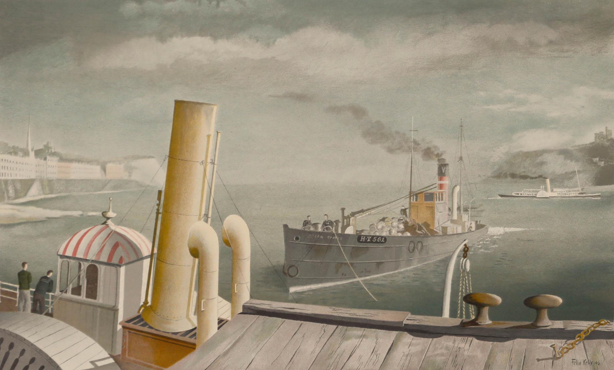 Felix Kelly (1914-1994) - 1940s Lithograph, Drifter and Paddle Steamers - Print by  Ali Alışır