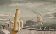 Felix Kelly (1914-1994) - 1940s Lithograph, Drifter and Paddle Steamers
