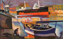 Gabriel Couderc (1905-1994) - 1940s Lithograph, Cargo Ship in Sete
