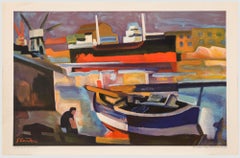 Gabriel Couderc (1905-1994) - 1940s Lithograph, Cargo Ship in Sete