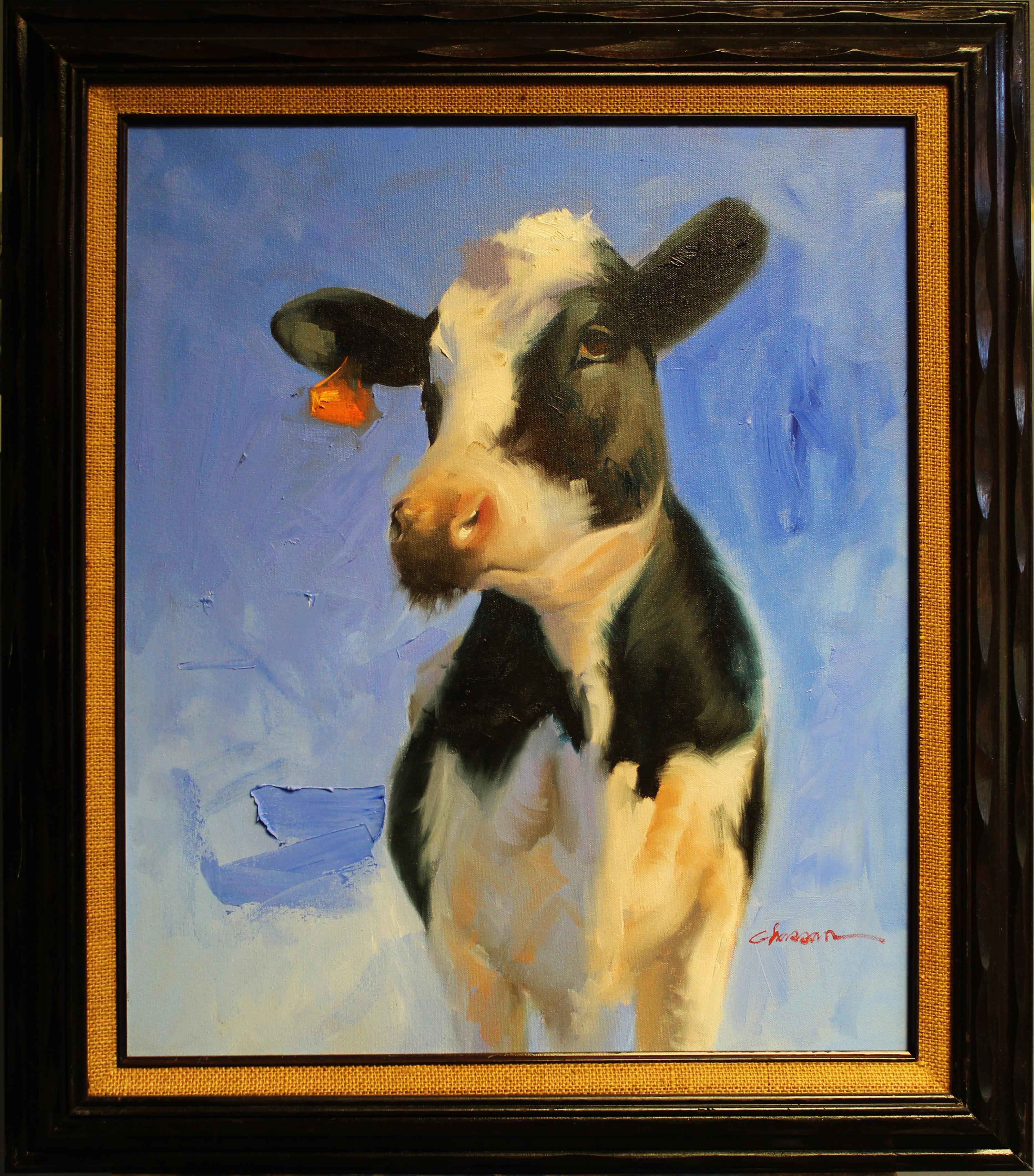 Peinture à l'huile « Vache noire » - Painting de Ali Ghassan