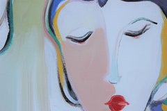 "As Night Falls" Peinture abstraite et colorée de trois femmes assises