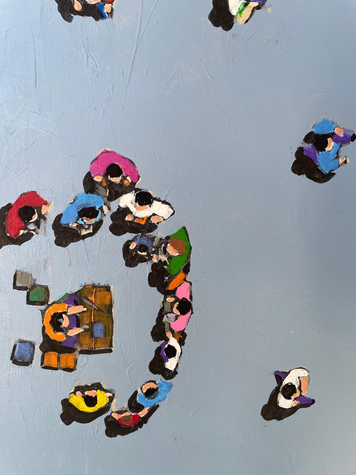 Mercato a mezzogiorno, Vista aerea, Pittura contemporanea di paesaggi urbani, Arte figurativa in vendita 1
