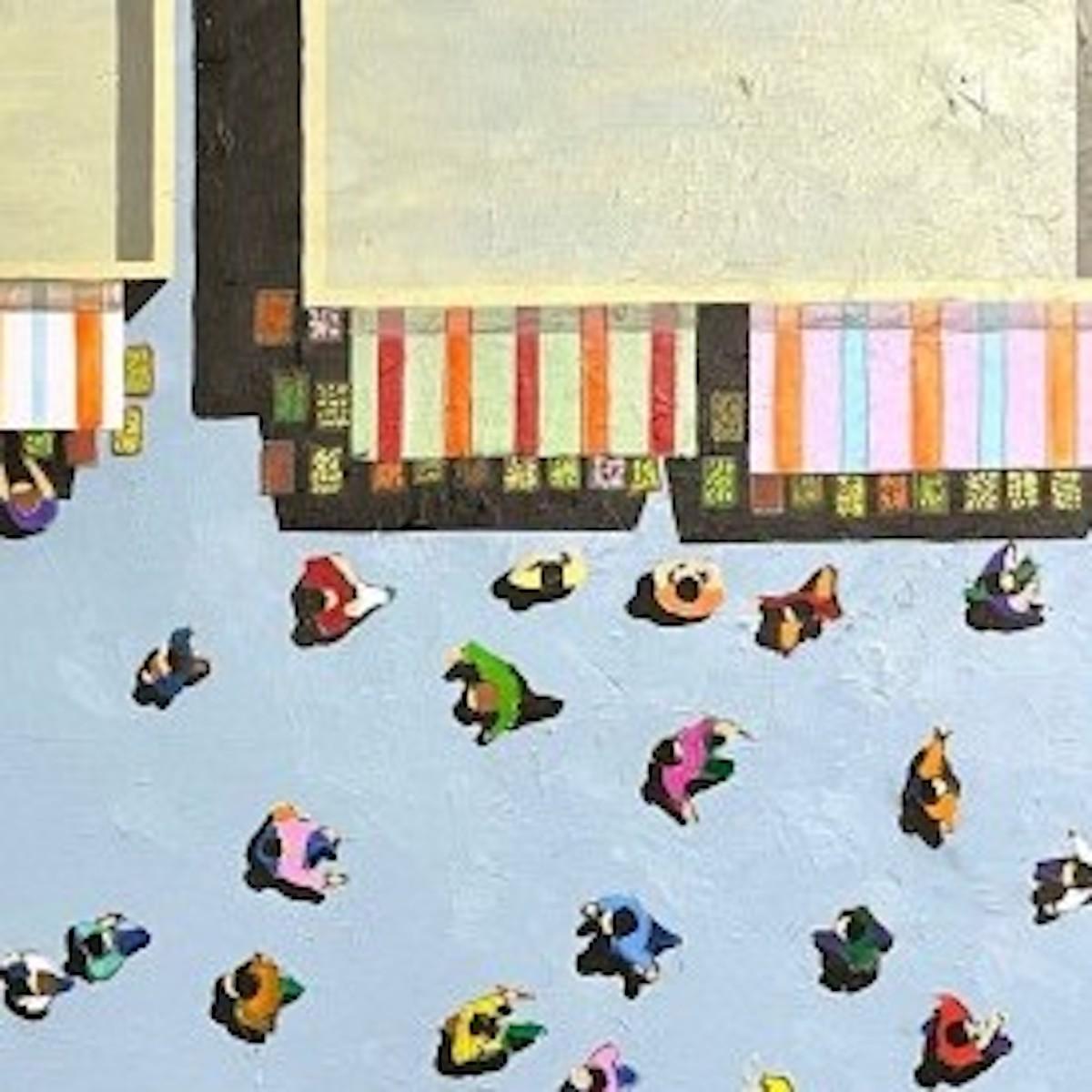 Mercato a mezzogiorno, Vista aerea, Pittura contemporanea di paesaggi urbani, Arte figurativa in vendita 2