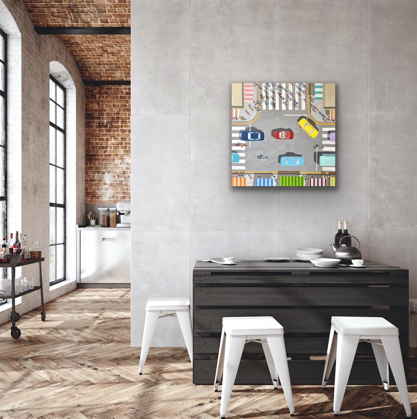 Hora punta, Ali Mourabet, Arte contemporáneo, Paisaje urbano, Arte en perspectiva en venta 3