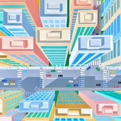 City Heights, Originalgemälde, Luftbild, Zeitgenössische Kunst