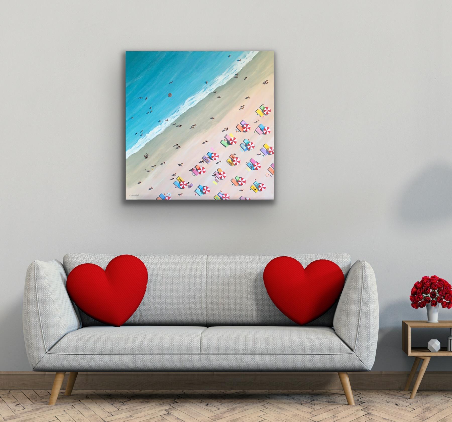 Day At The Beach, Originalgemälde, Luftbild, Zeitgenössische Kunst – Painting von Ali Mourabet