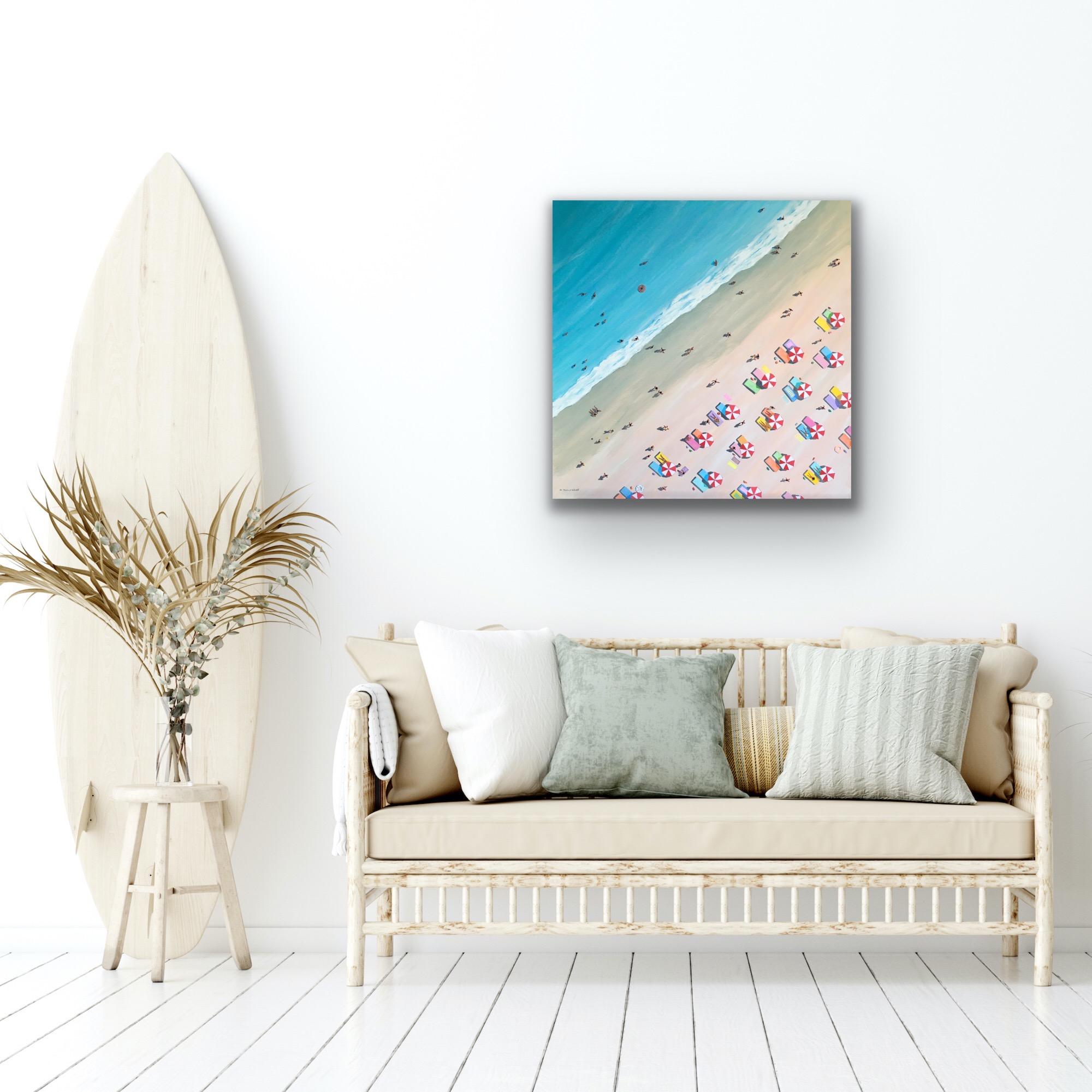 Ein belebter Strand in der Hochsaison, der von oben betrachtet echte Urlaubsstimmung verbreitet!

Acrylfarbe auf Leinwand
100 H x 100 B x 2 T cm (39,37 x 39,37 x 0,79 Zoll)
Ungerahmt verkauft

Bildgröße:
Höhe: 100cm (39.37 in)
Breite: 100cm (39.37