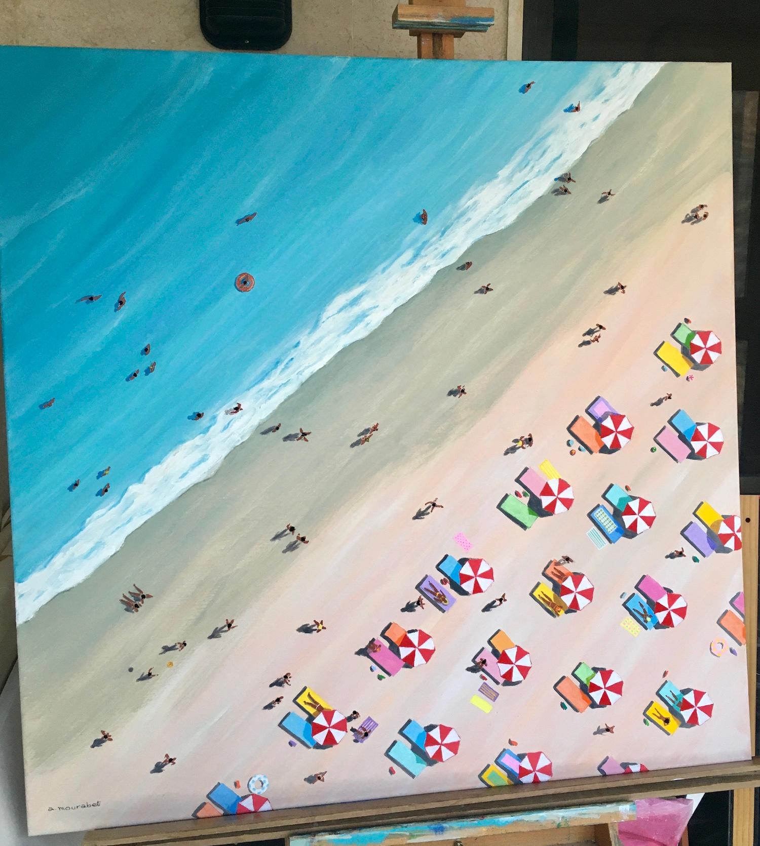 Day At The Beach, Originalgemälde, Luftbild, Zeitgenössische Kunst im Angebot 1