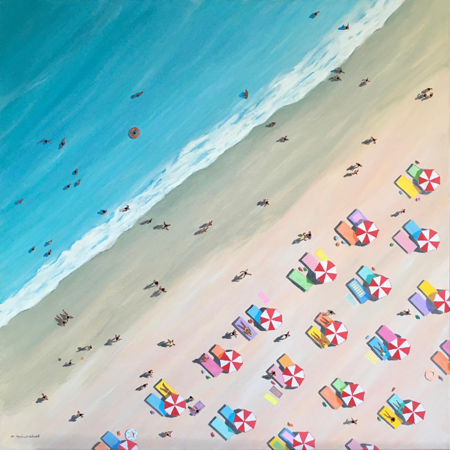 Day At The Beach, Originalgemälde, Luftbild, Zeitgenössische Kunst im Angebot 3