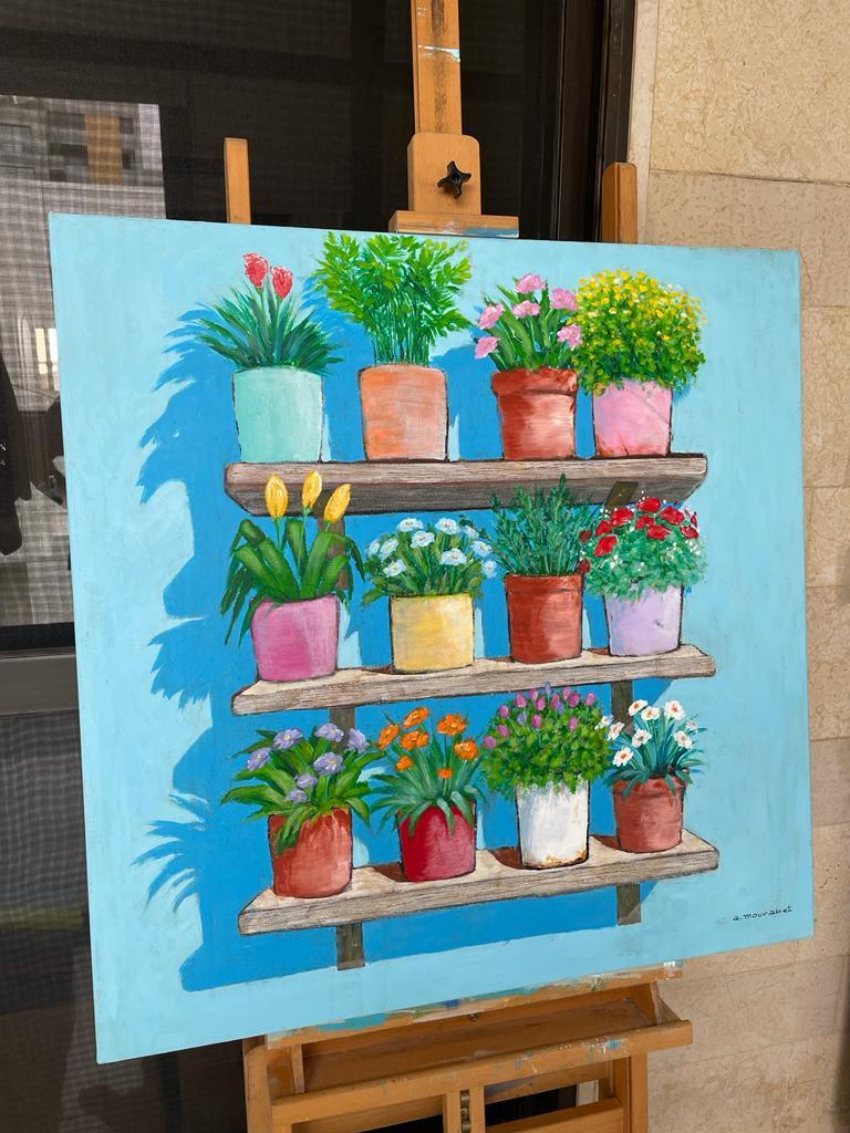 Hängender Garten von Ali Mourabet Acryl auf Leinwand, Gemälde mit Blumenmuster im Angebot 1