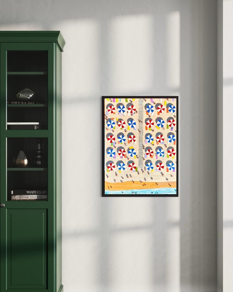 Sonnenschirme von oben, Originalgemälde, Luftbild, Zeitgenössische Kunst – Painting von Ali Mourabet