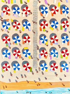 Sonnenschirme von oben, Originalgemälde, Luftbild, Zeitgenössische Kunst