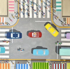 Rush Hour, Original painting, Aerial Painting, Contemporary art, People, Street