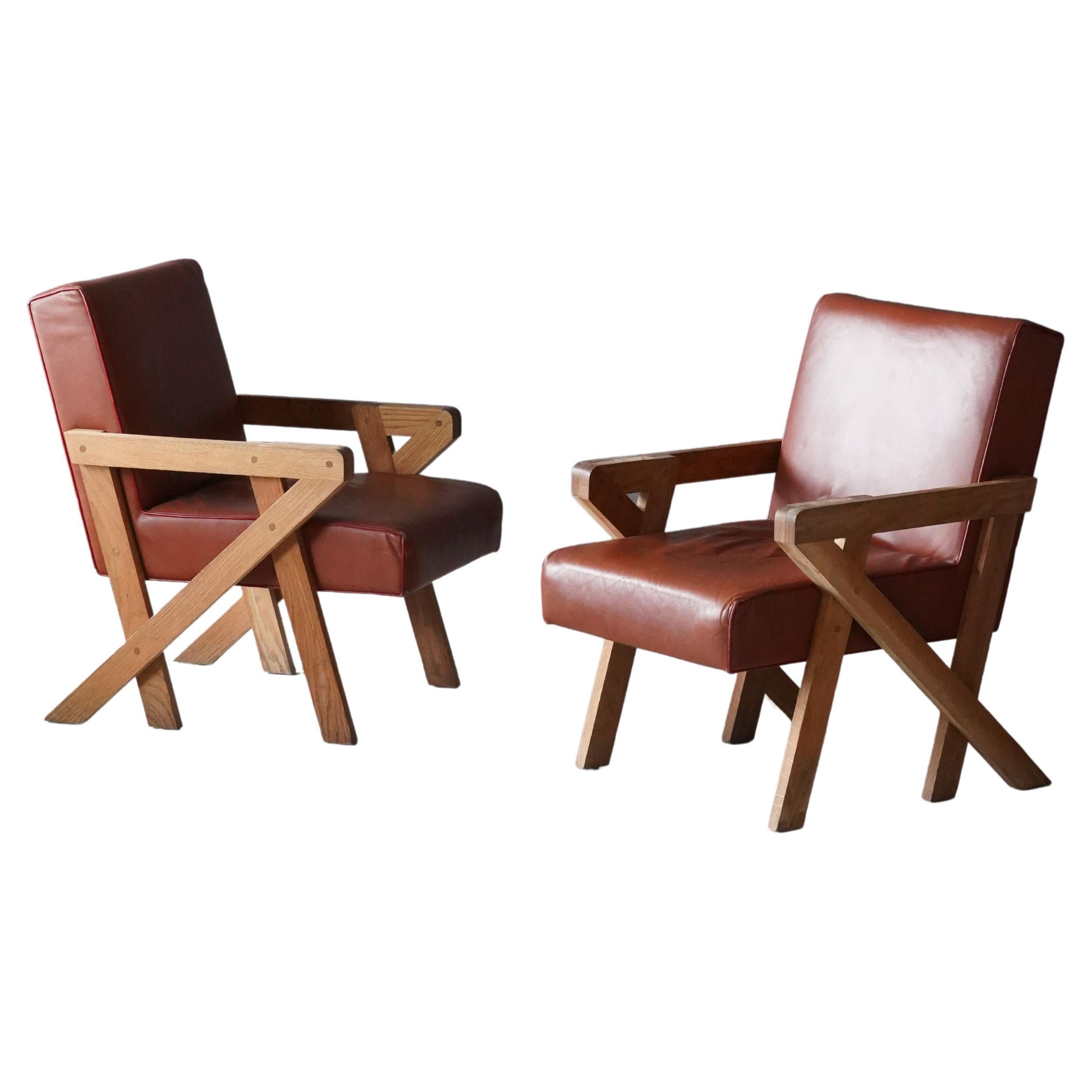 Ali Tayar, Armchairs from Pop Pub, Oak, Brown Leather, United States, 2011