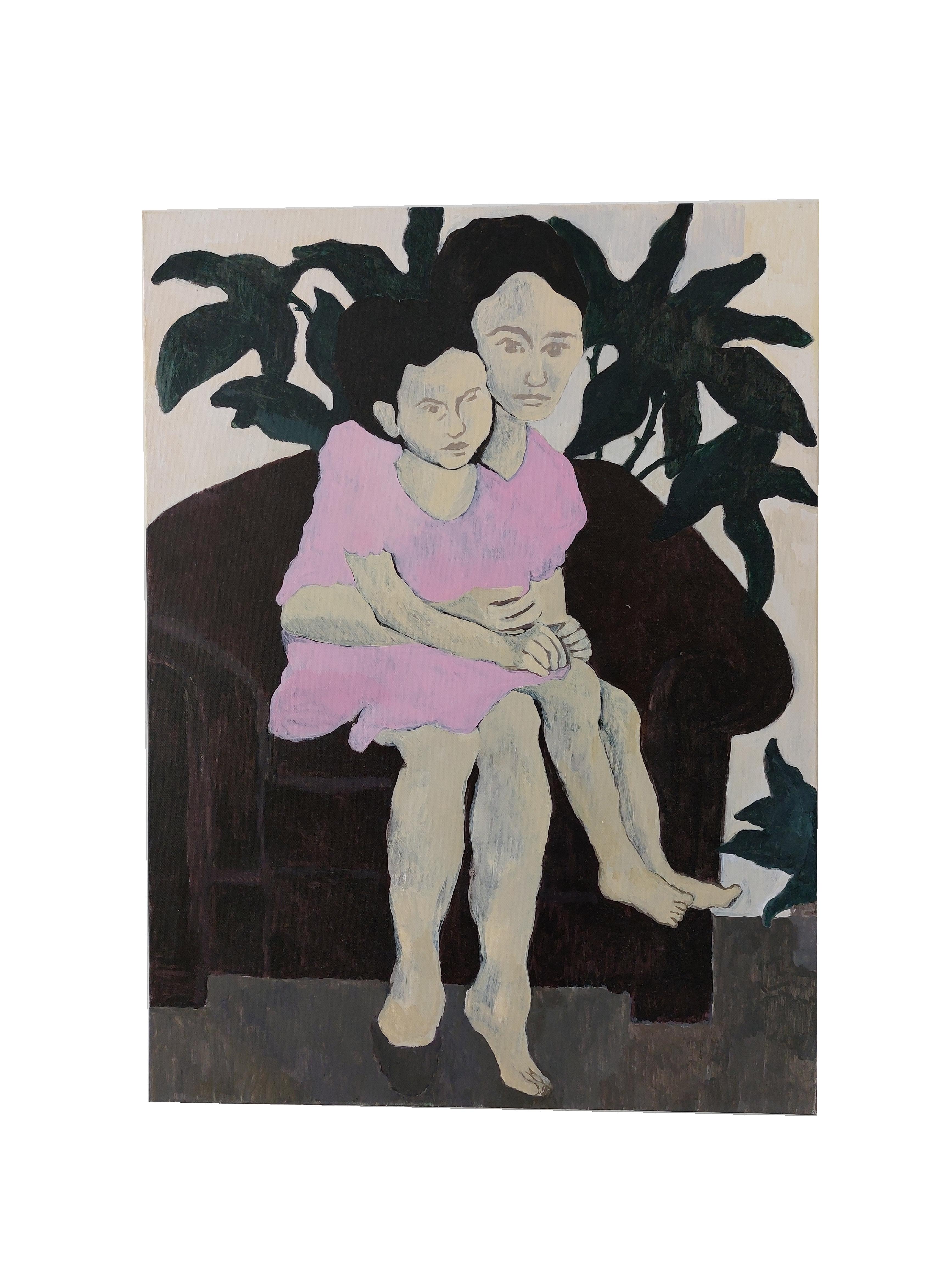 Madre e figlia - Pittura, Acrilico su tela - Painting di Aliaa Essam