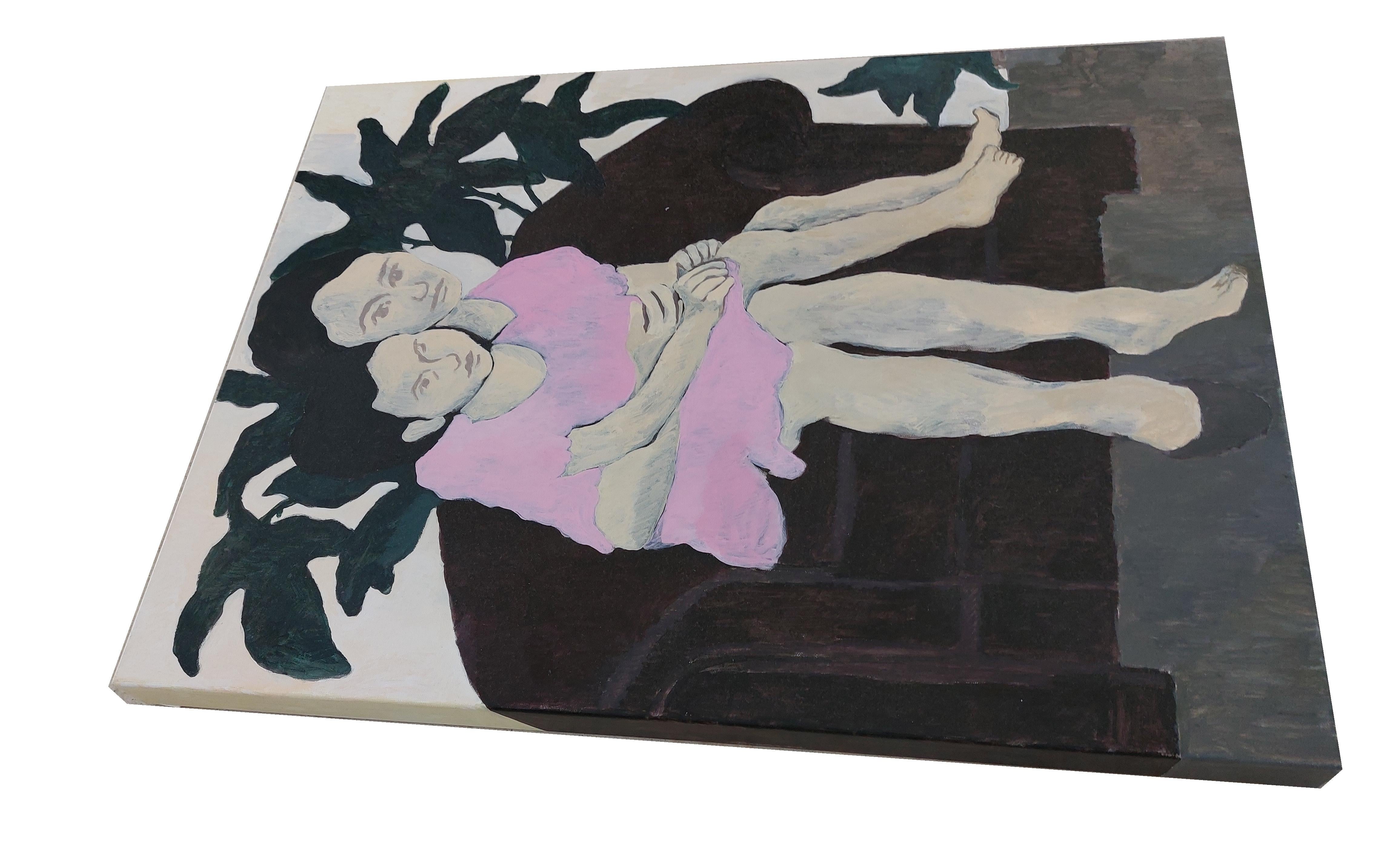 Madre e figlia - Pittura, Acrilico su tela in vendita 2