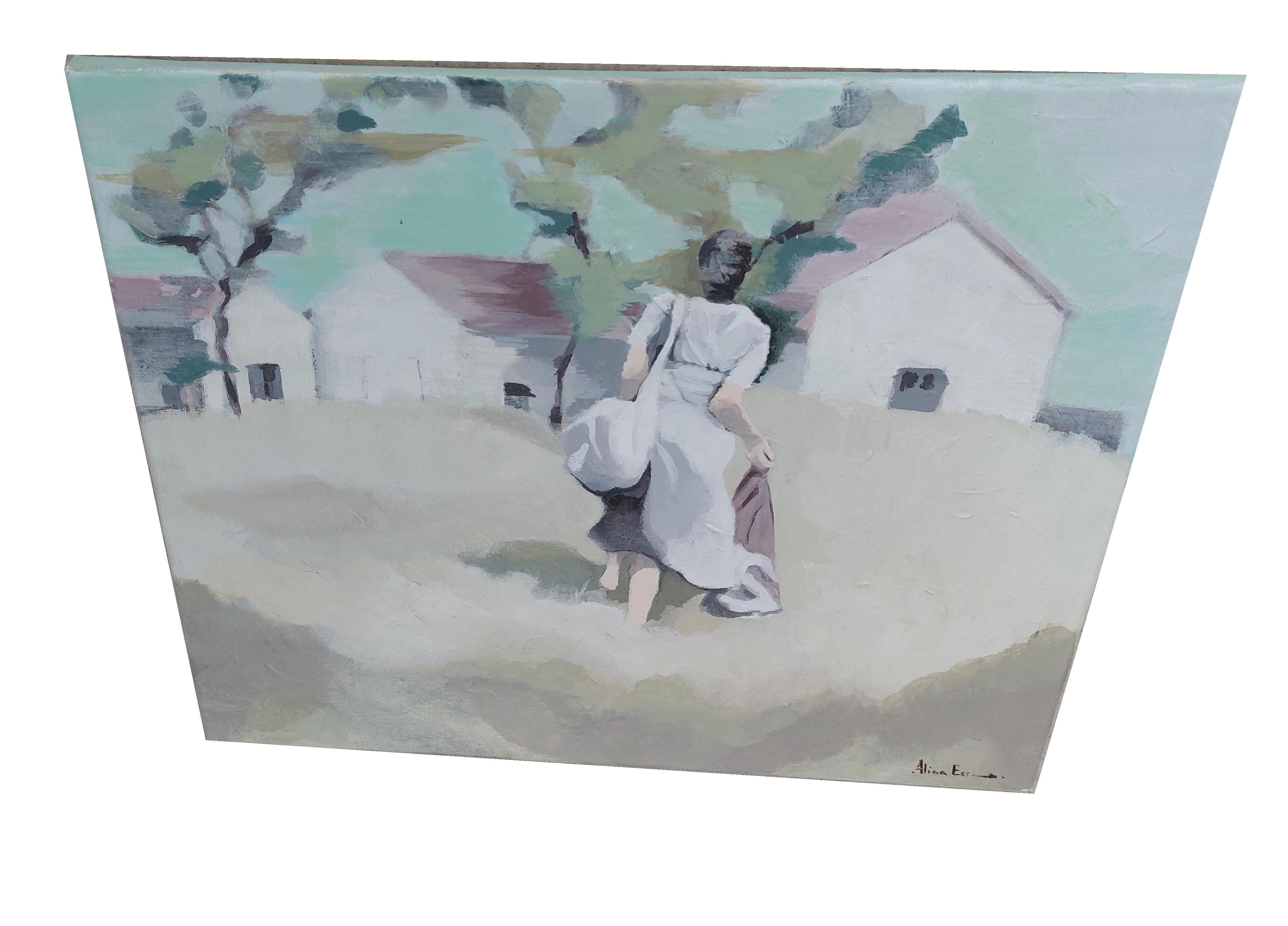 Nostalgia - Gemälde, Acryl auf Leinwand (Braun), Figurative Painting, von Aliaa Essam