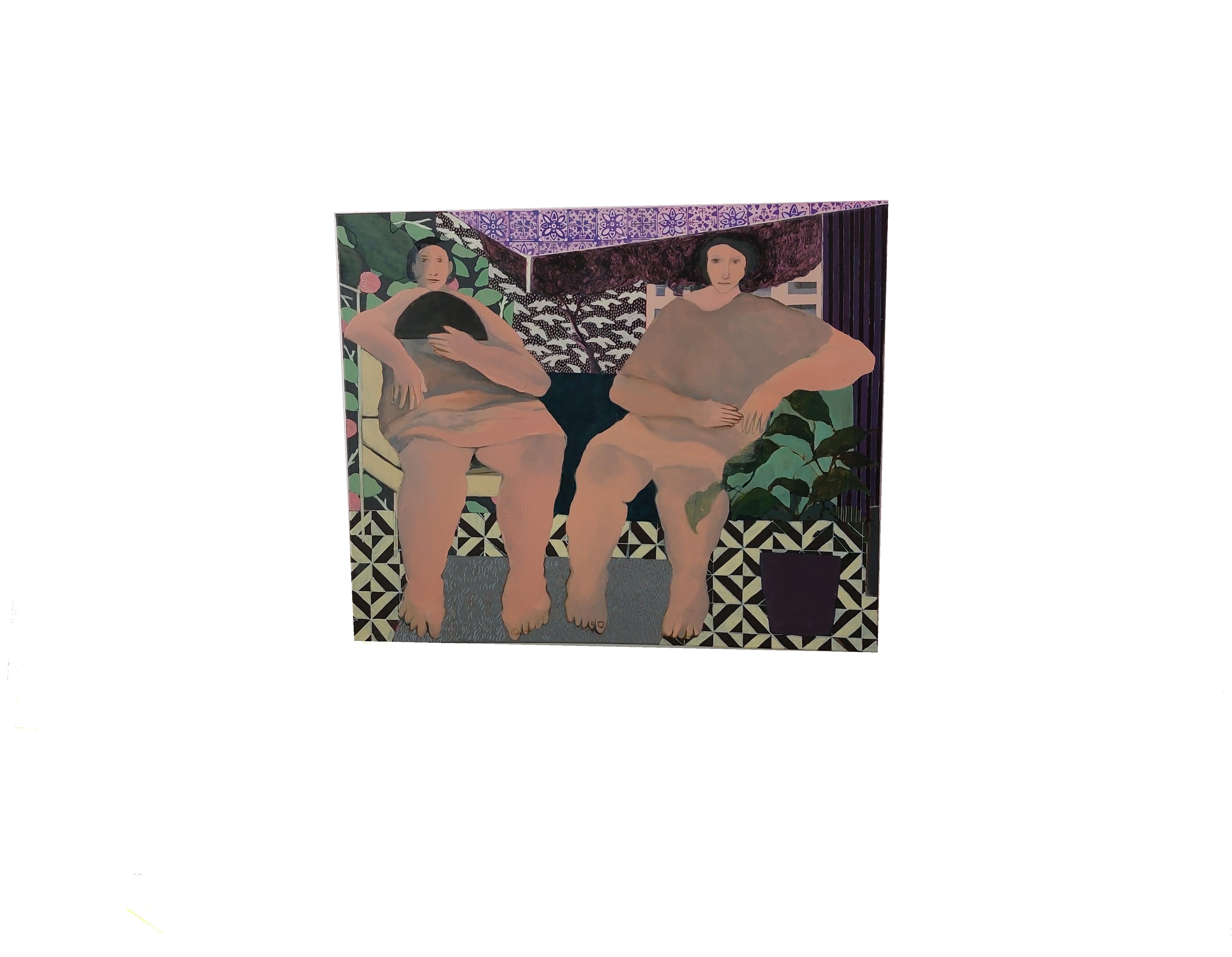 Due donne in una stanza - Pittura, Acrilico su tela - Painting Contemporaneo di Aliaa Essam