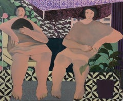 Due donne in una stanza - Pittura, Acrilico su tela