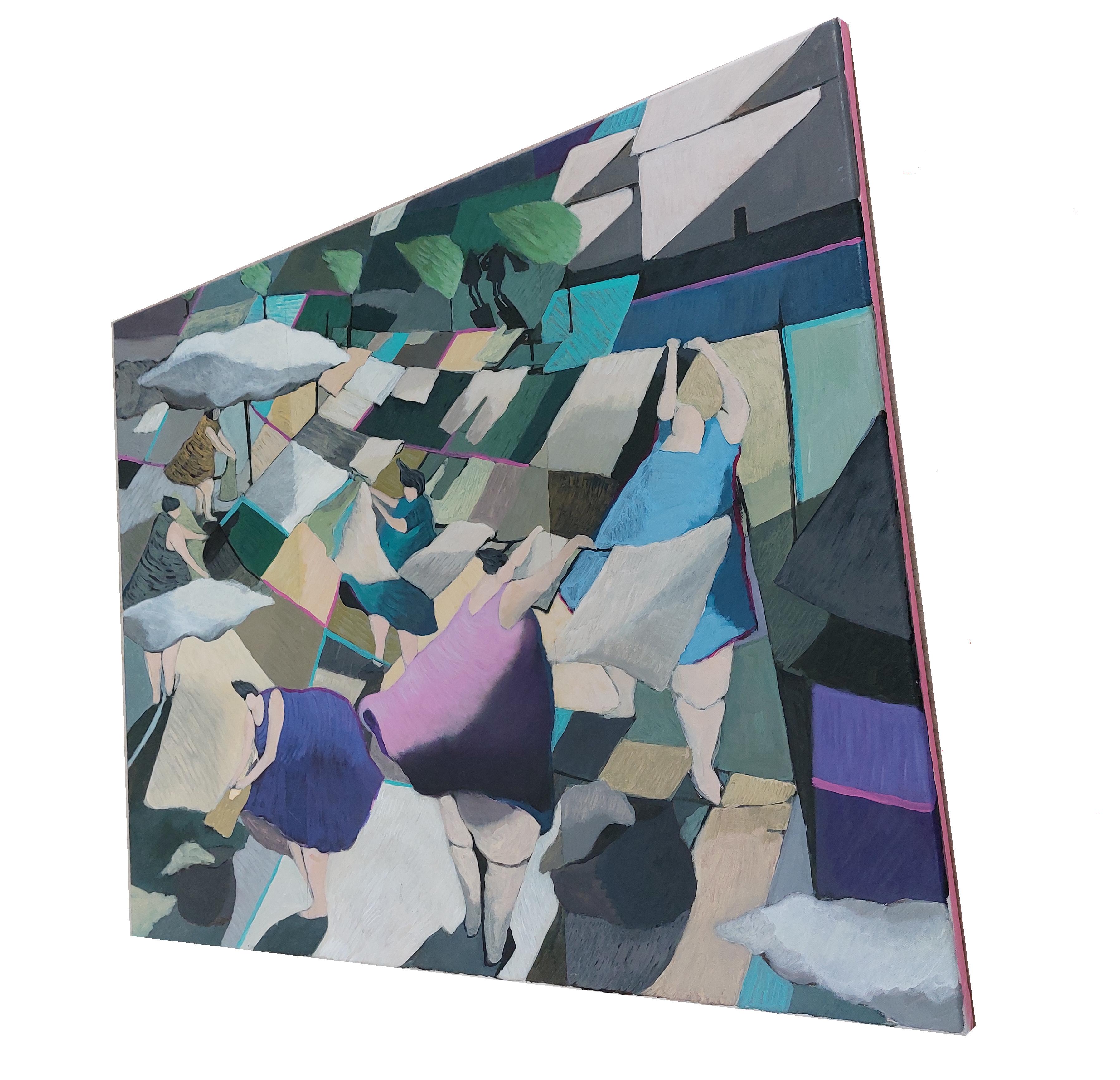Windiger Tag - Gemälde, Acryl auf Leinwand (Schwarz), Landscape Painting, von Aliaa Essam