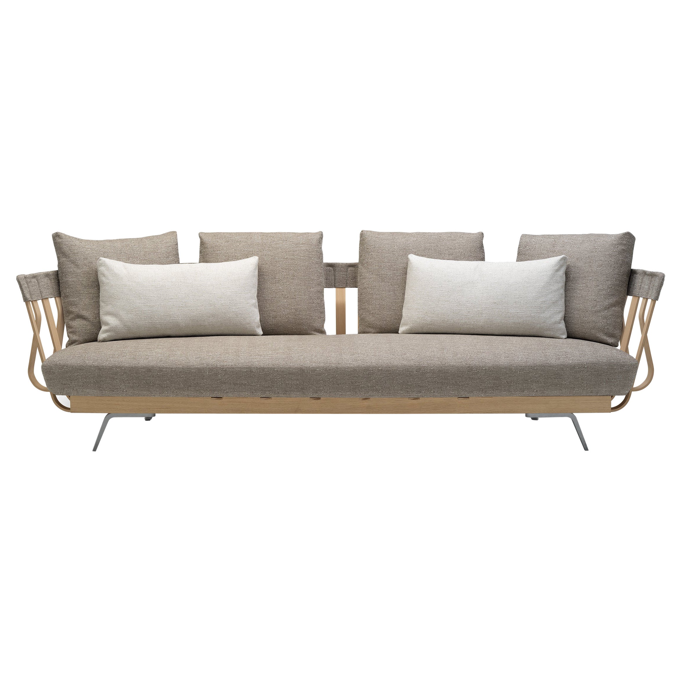 Alias 02B E la nave va Dreisitzer-Sofa aus eloxiertem Gold Aluminium und Eichenholzrahmen