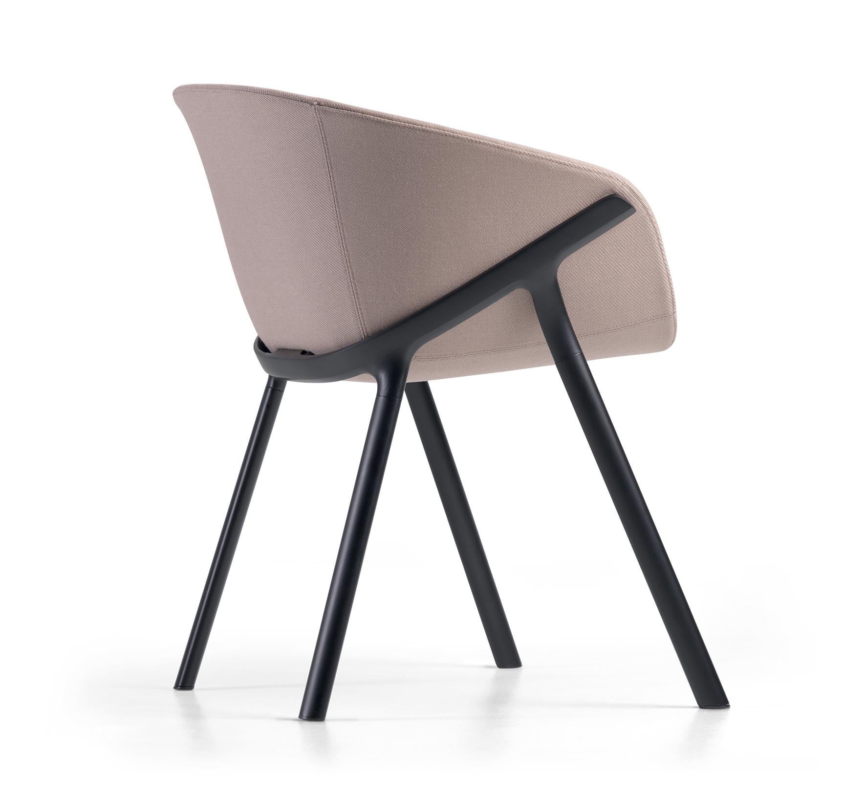 Alias 03A Kobi Soft Chair in Brown Upholstery Seat with Black Lacquered Frame by Patrick Norguet

Upholstered chair with shell in polyurethane covered with fabric or leather. Support belt and legs in lacquered aluminium. NOTE: it is possible to