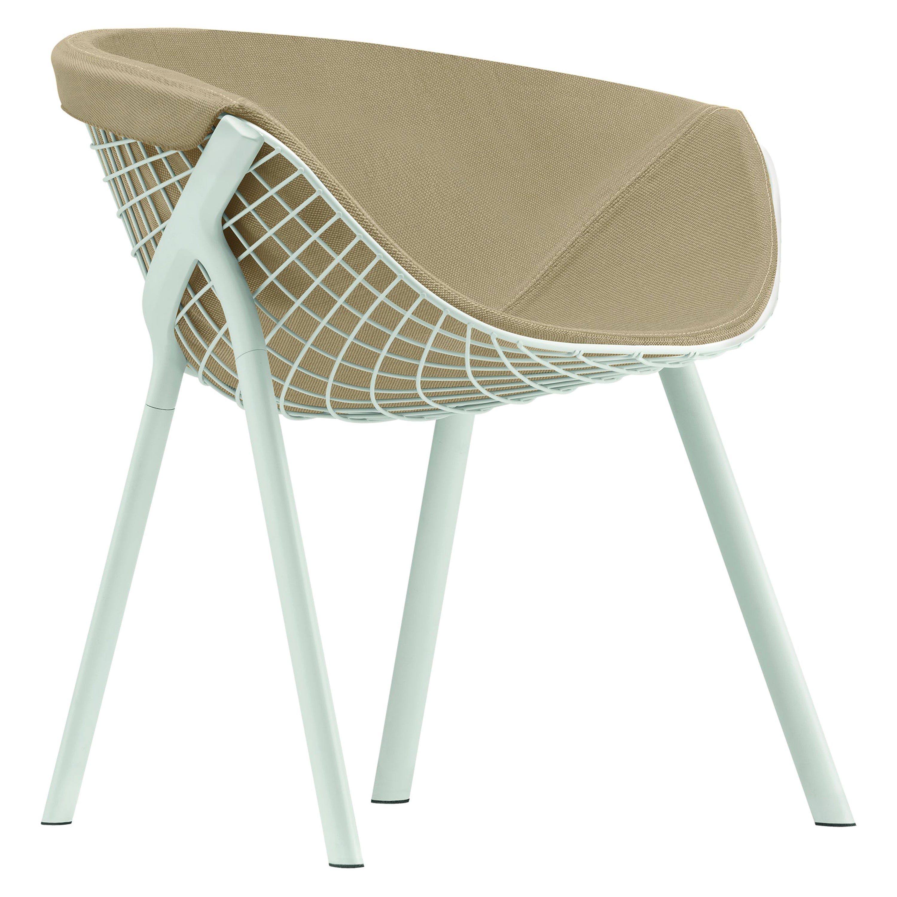 Silla Kobi Alias 040 con cojín grande en marrón y estructura de aluminio lacado en blanco