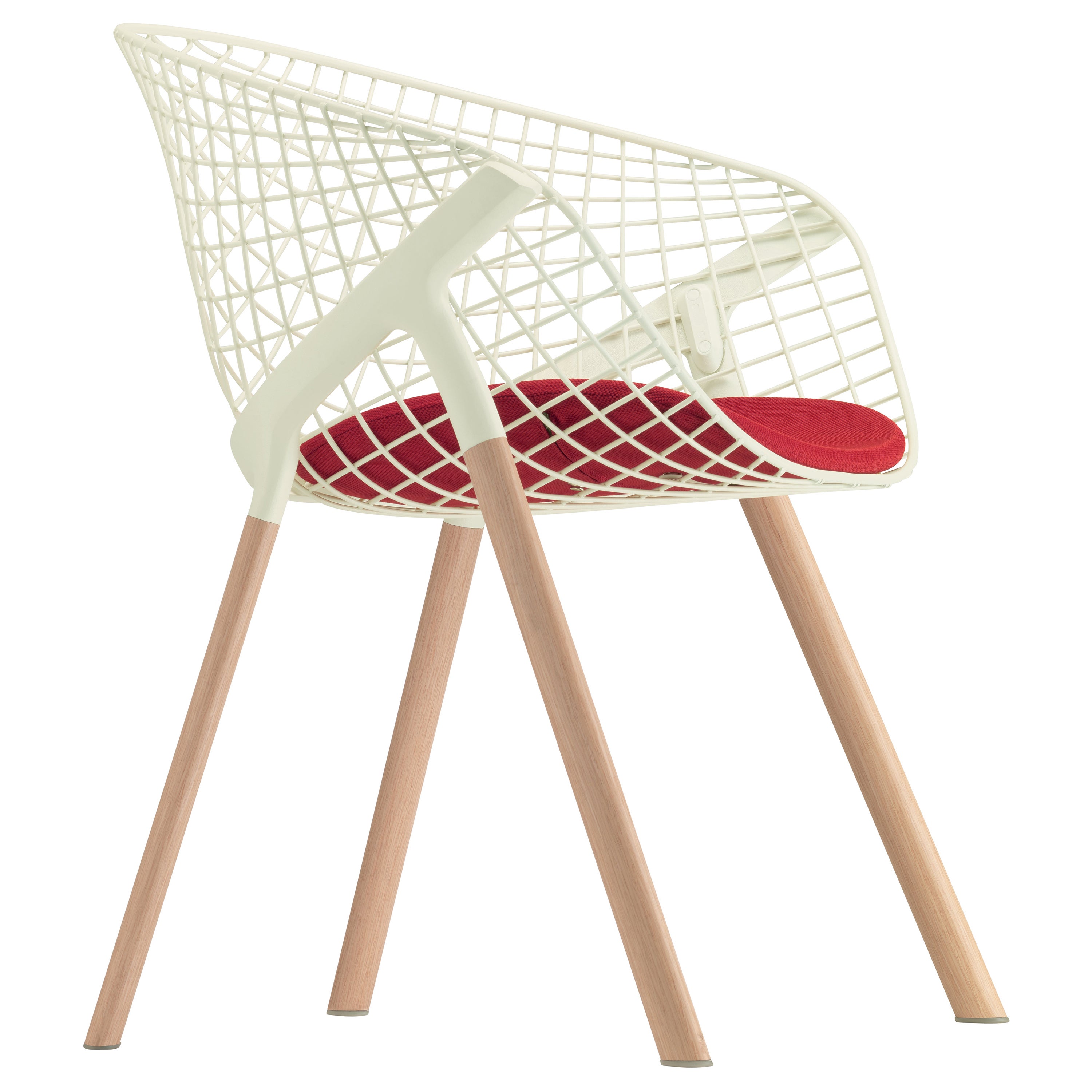 Alias 041 Sedia Kobi con cuscino rosso piccolo in laccato bianco e struttura in Oak naturale