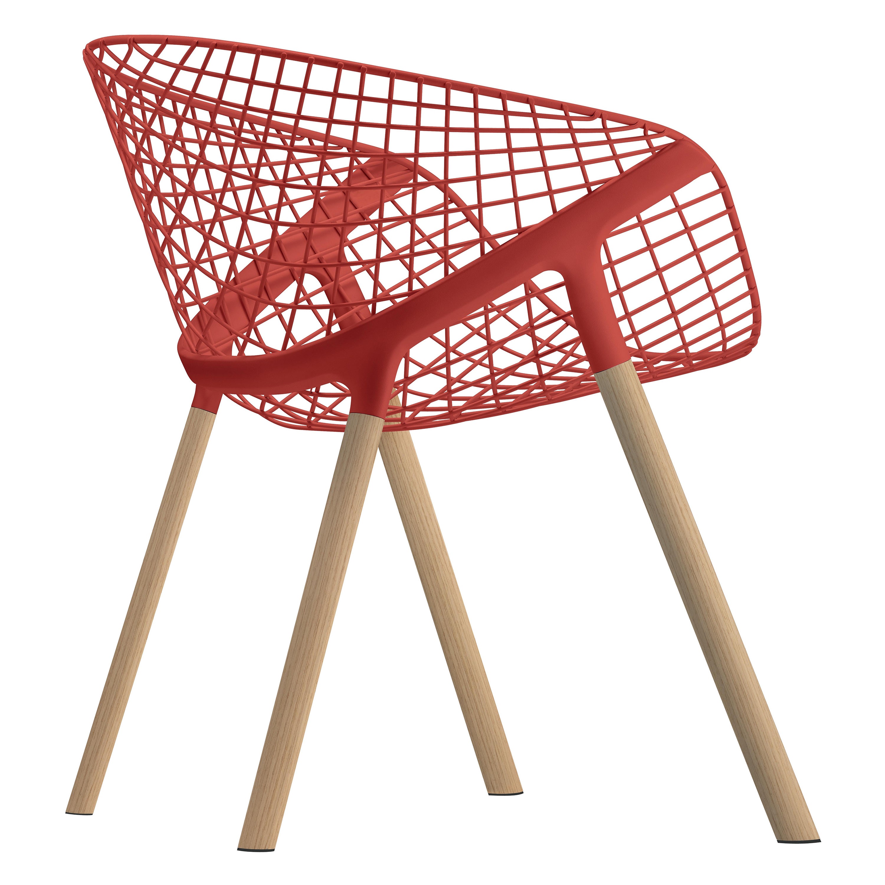 Alias 041 Sedia Kobi Wood laccata rosso corallo e con struttura in Oak naturale