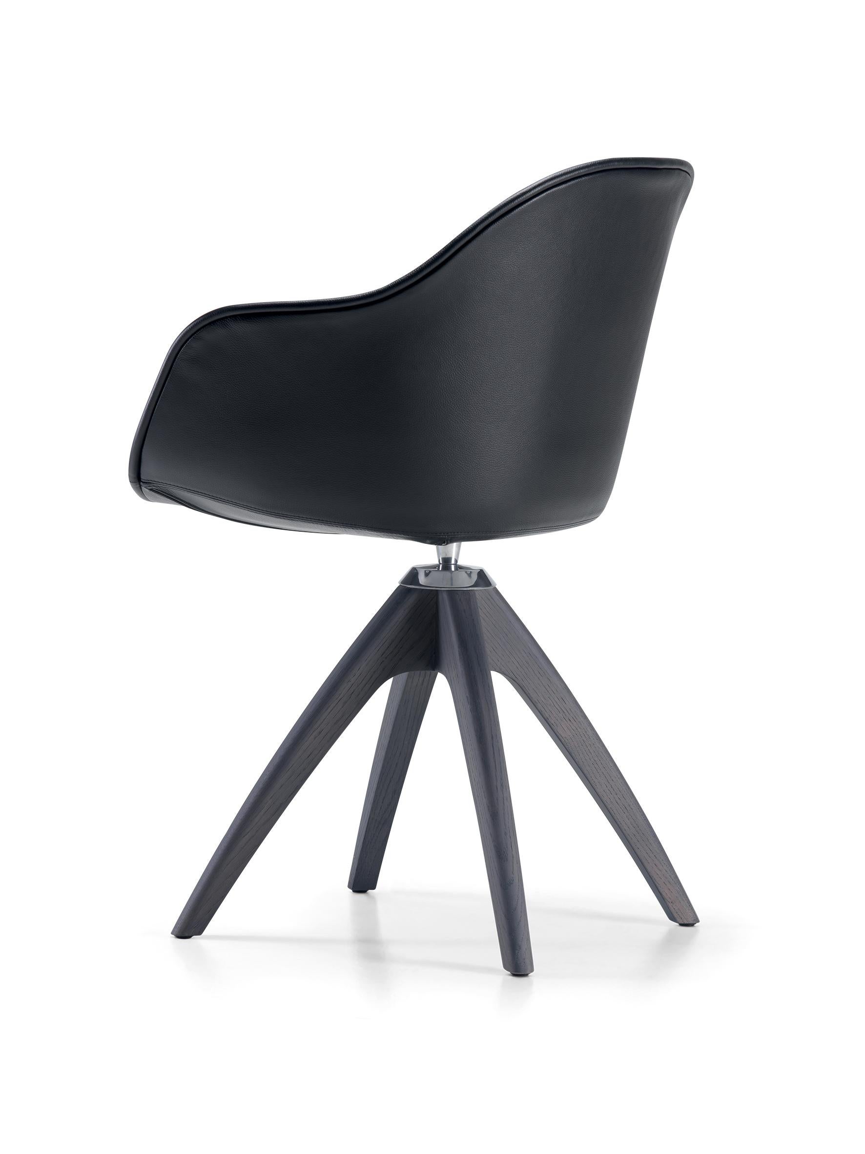 Alias 07F New Lady Soft Wood Chair in Black Leather Seat and Ash Grey Oak Frame by Paolo Rizzatto

Small armchair with 4 star base in solid oak wood. Shell in polyurethane covered with fabric or leather (cover is not removable). NOTE: it is